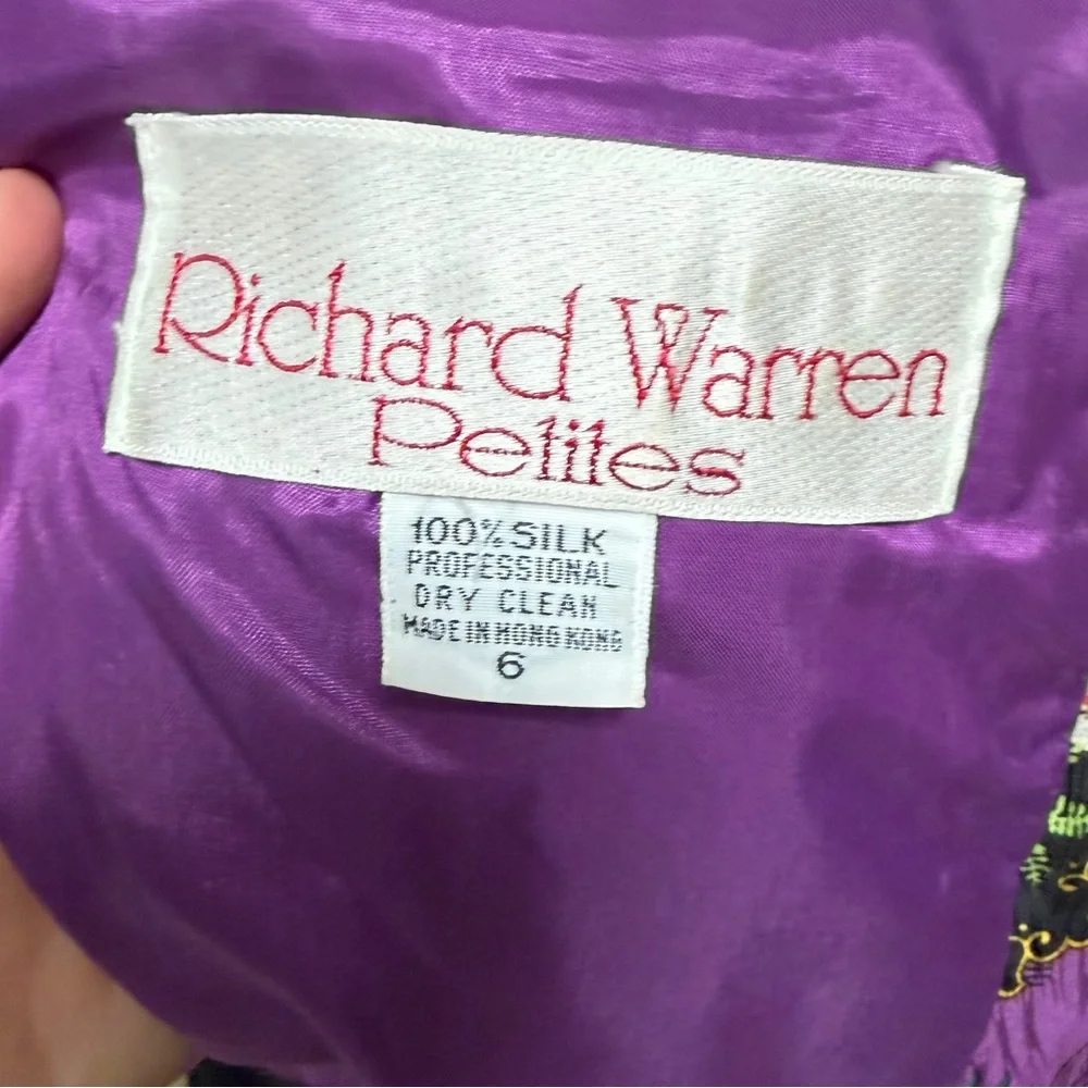 VTG Richard Warren 80’s Purple floral structured silk peplum mandarin Blouse 6P - Picture 13 of 16
